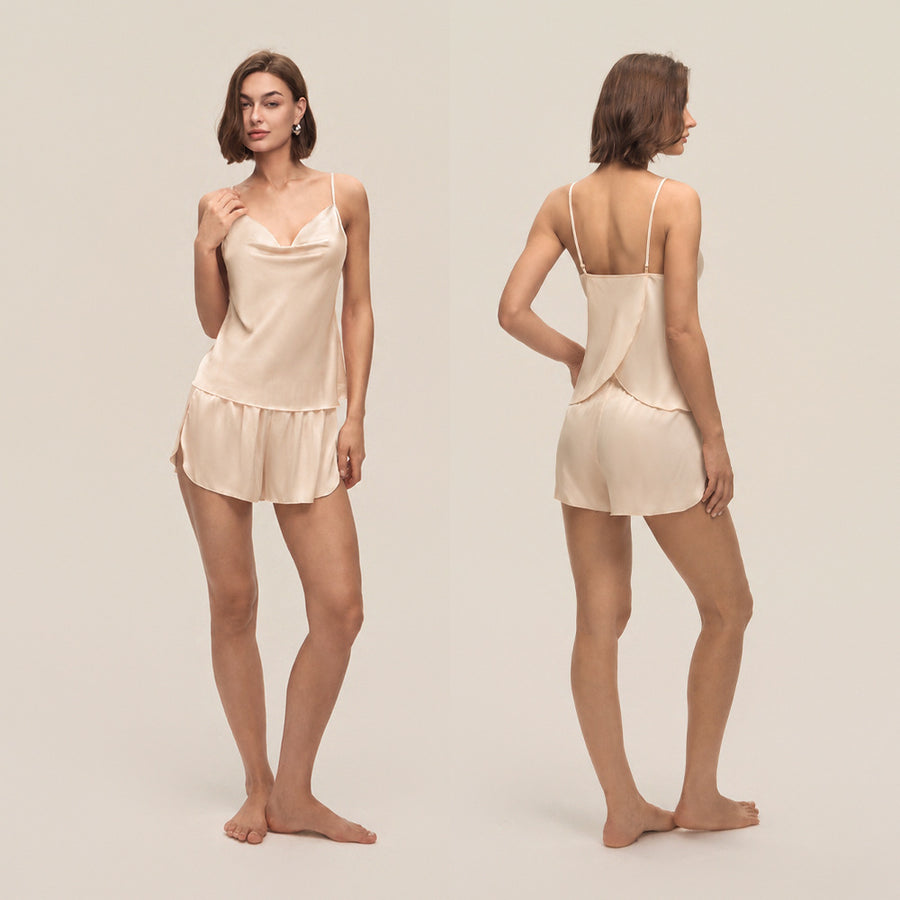 Cowl Neck Satin Camisole and Shorts Set