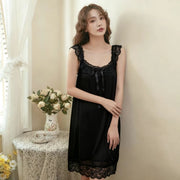 Nuo Xian Yun Spring and Summer Mid-Length Sweet U-Neck Mesh Modal Lace Strap Fairy Style Nightgown for Women