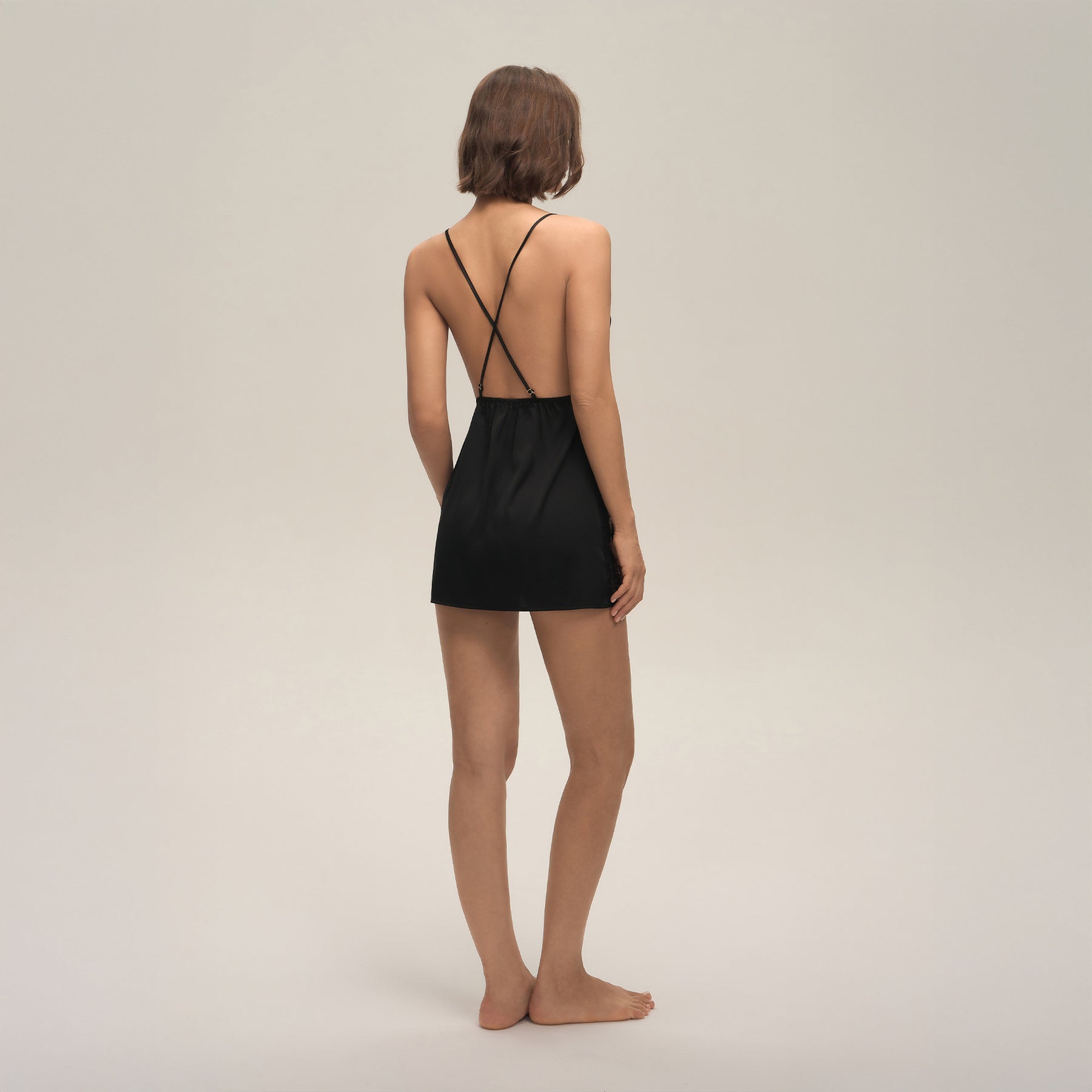 New Sexy Spaghetti Strap European and American Style Solid Color Nightgown with Lace Backless Design for Women, Summer Loungewear Dq3900