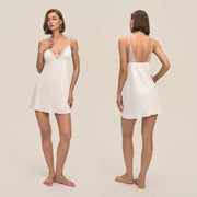 Cross-Border European and American New Style Sexy Lace Trim Slim-Fit Satin Chiffon Backless Nightgown Loungewear Dq3919