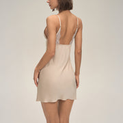 Cross-Border European and American New Style Sexy Lace Trim Slim-Fit Satin Chiffon Backless Nightgown Loungewear Dq3919