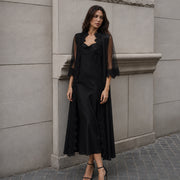Sheer Mesh Robe and Satin Nightgown Set