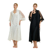 Sheer Mesh Robe and Satin Nightgown Set