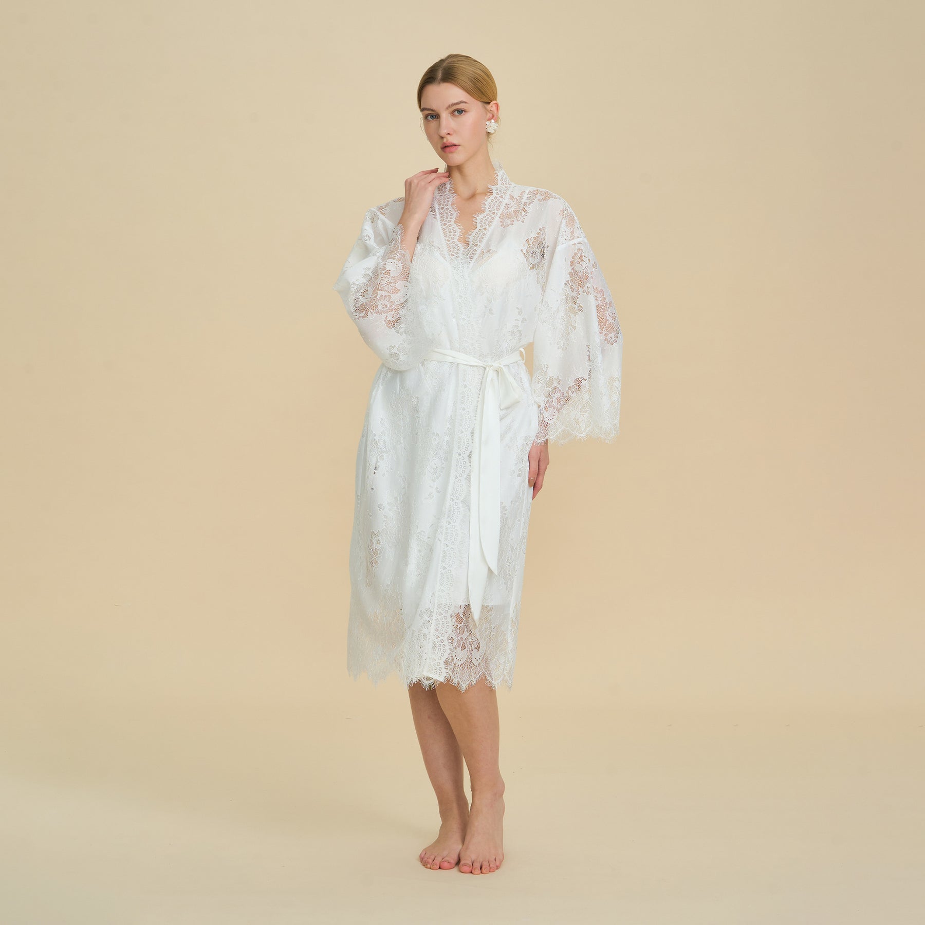 Lace Robe and Satin Slip Nightgown Set