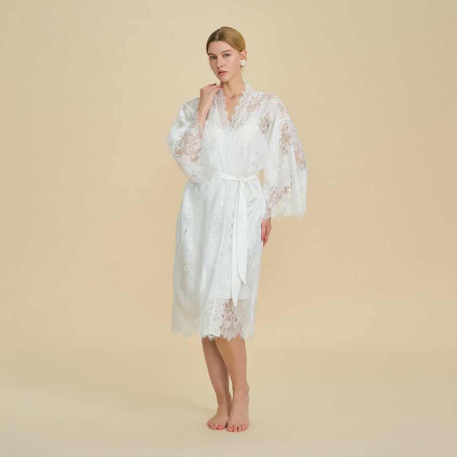 Lace Robe and Satin Slip Nightgown Set