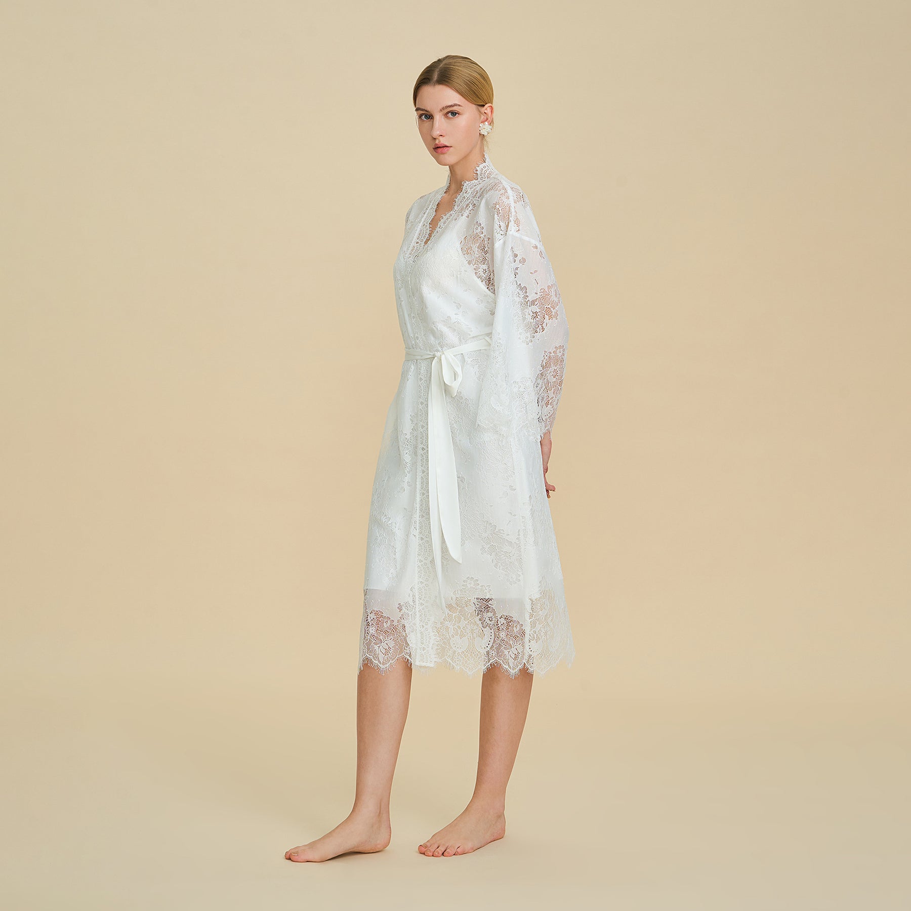 Lace Robe and Satin Slip Nightgown Set