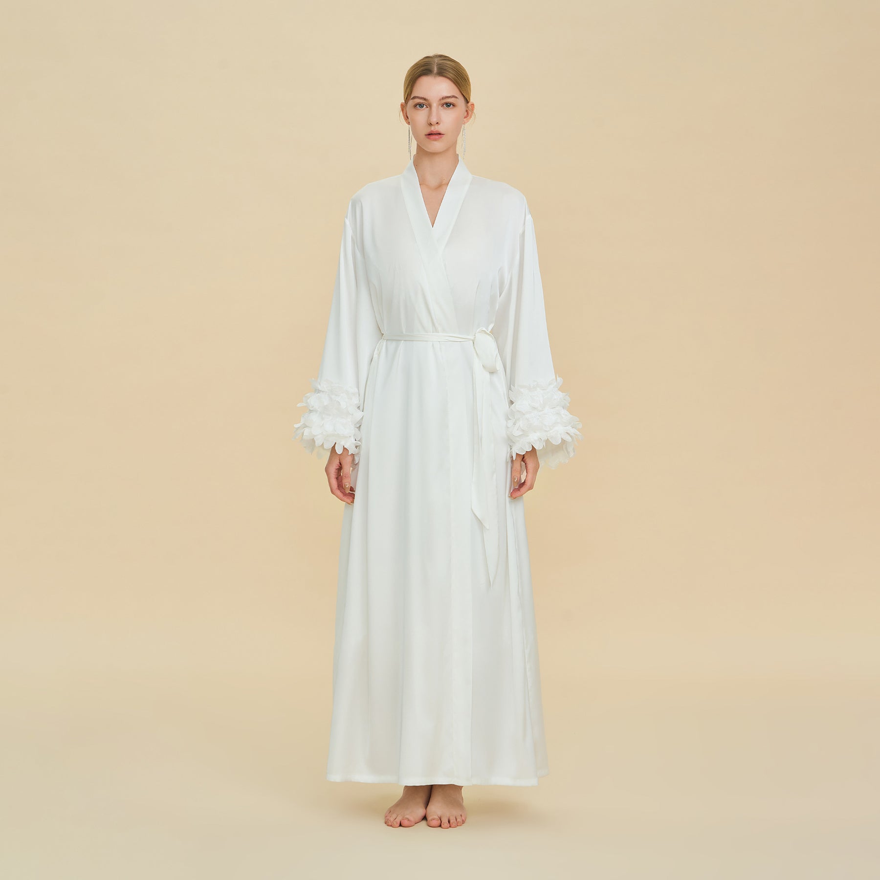 Long Wrap Robe with Ruffled Bell Cuffs