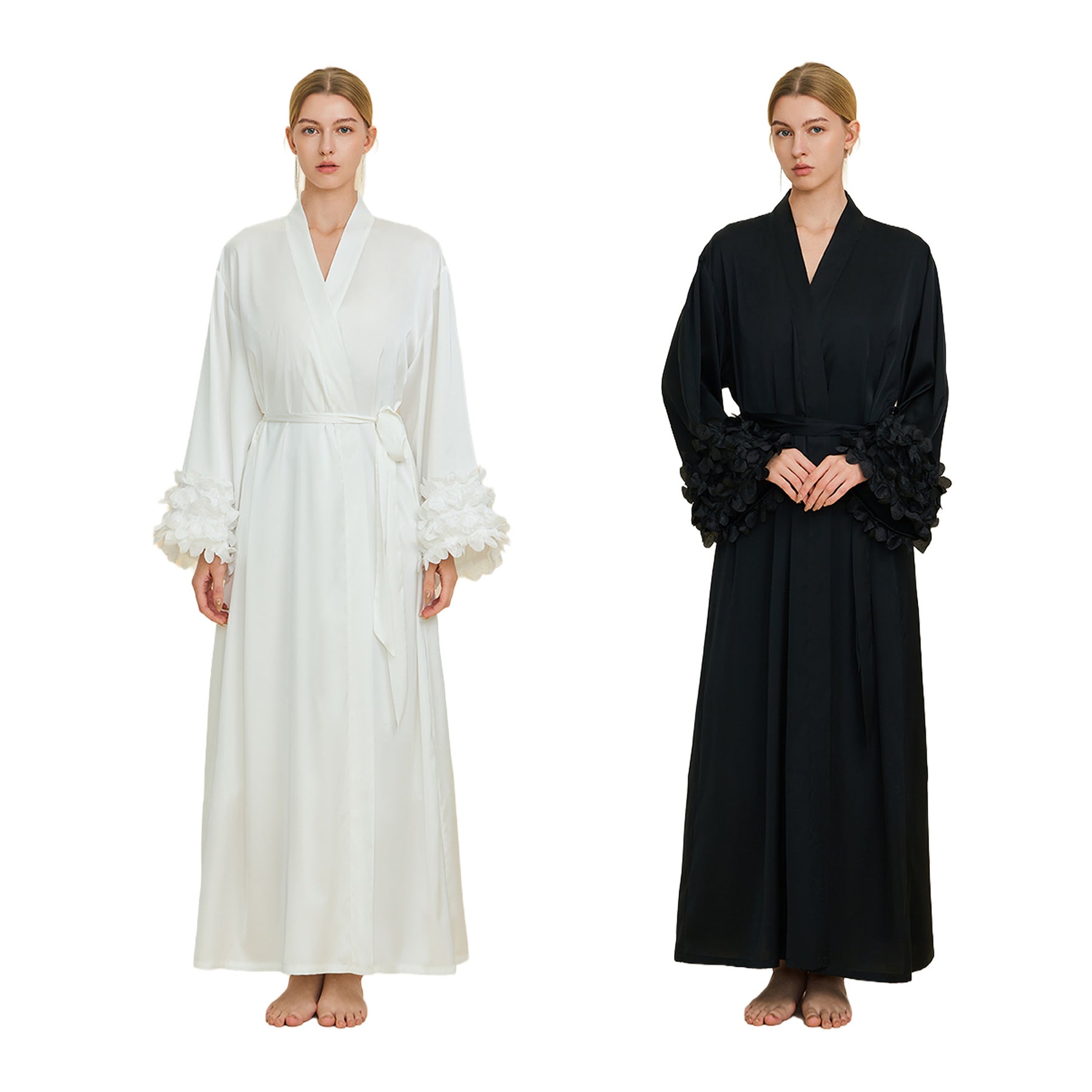 Long Wrap Robe with Ruffled Bell Cuffs