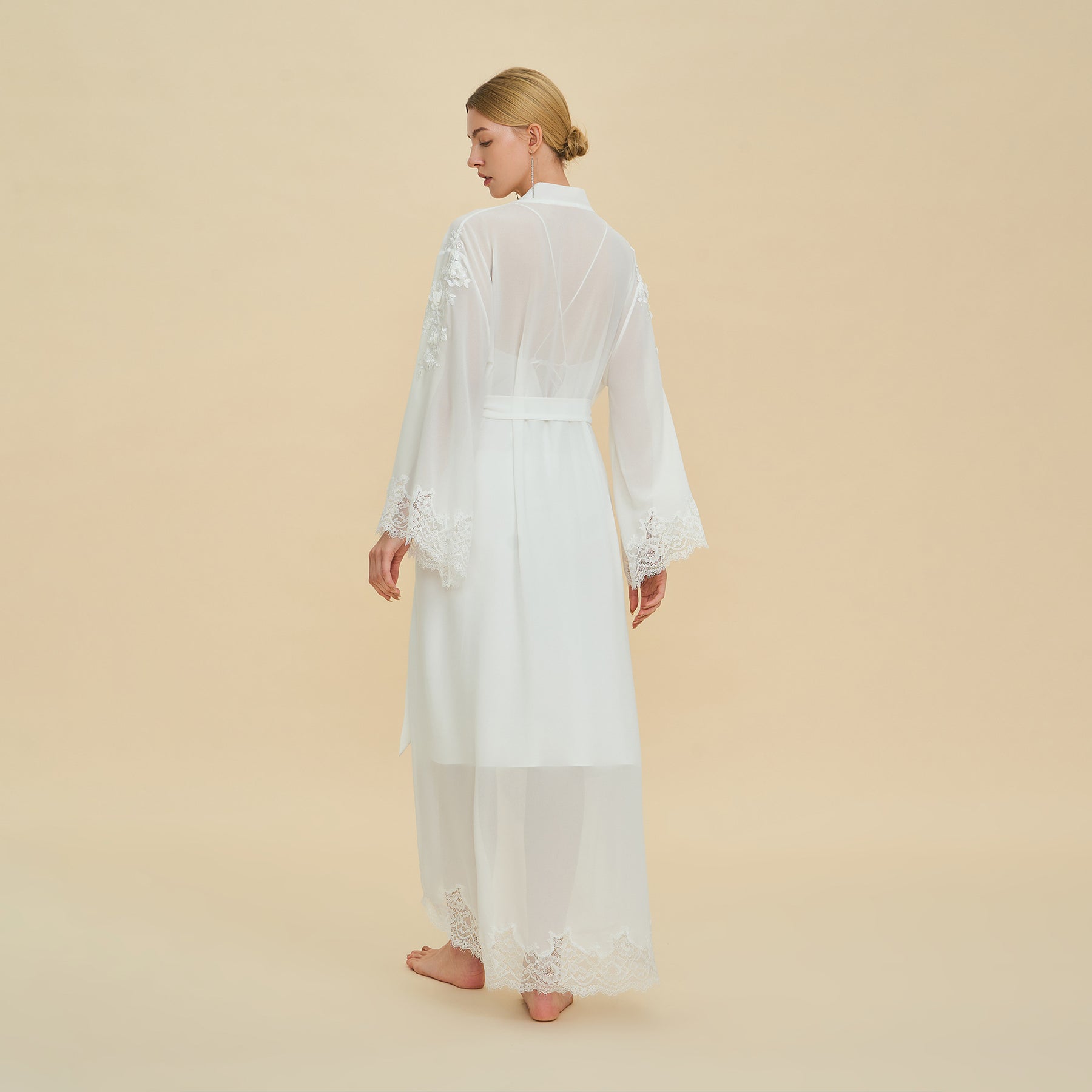 Sheer Chiffon Robe with Floral Lace Hem