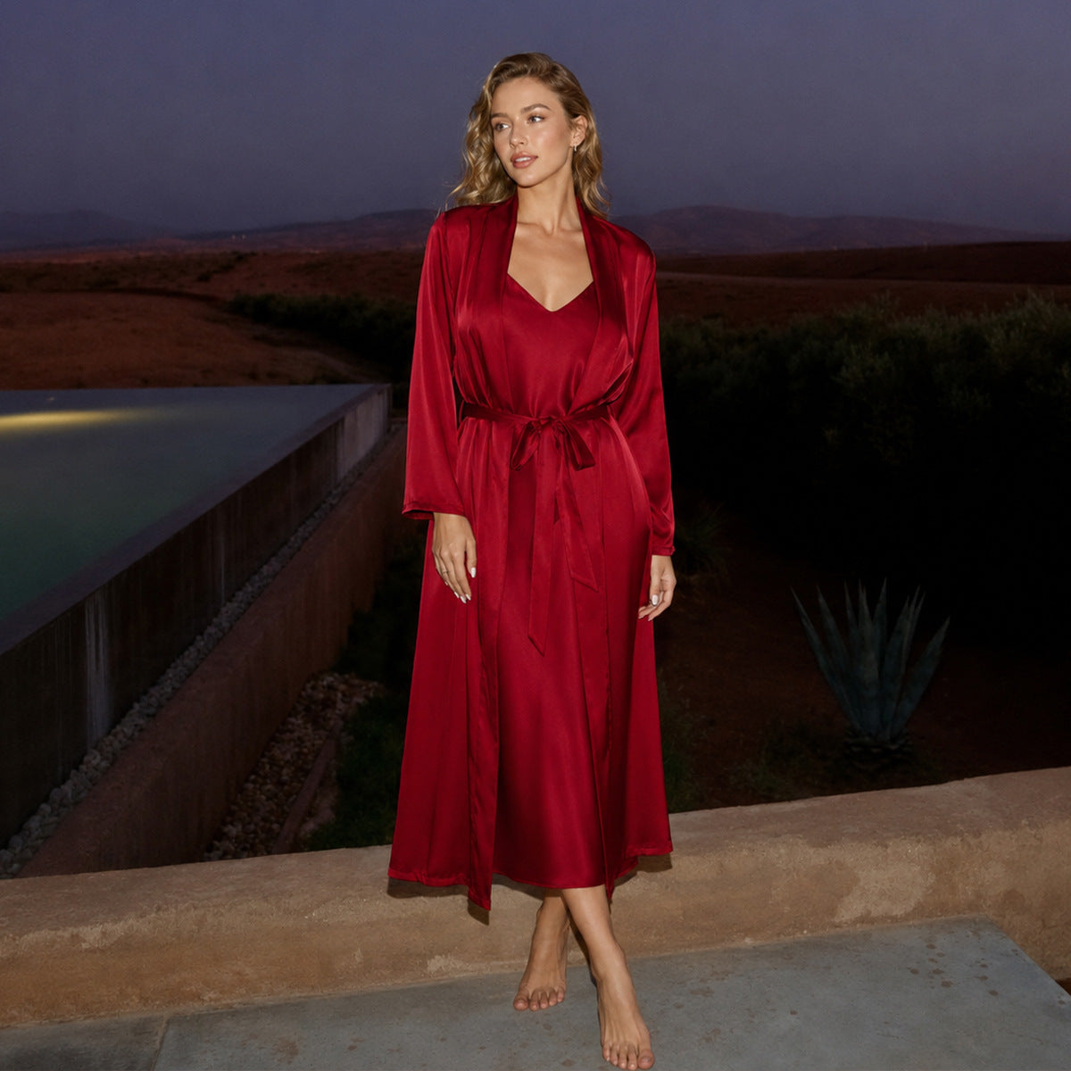 Satin Slip Nightgown and Long Robe Set