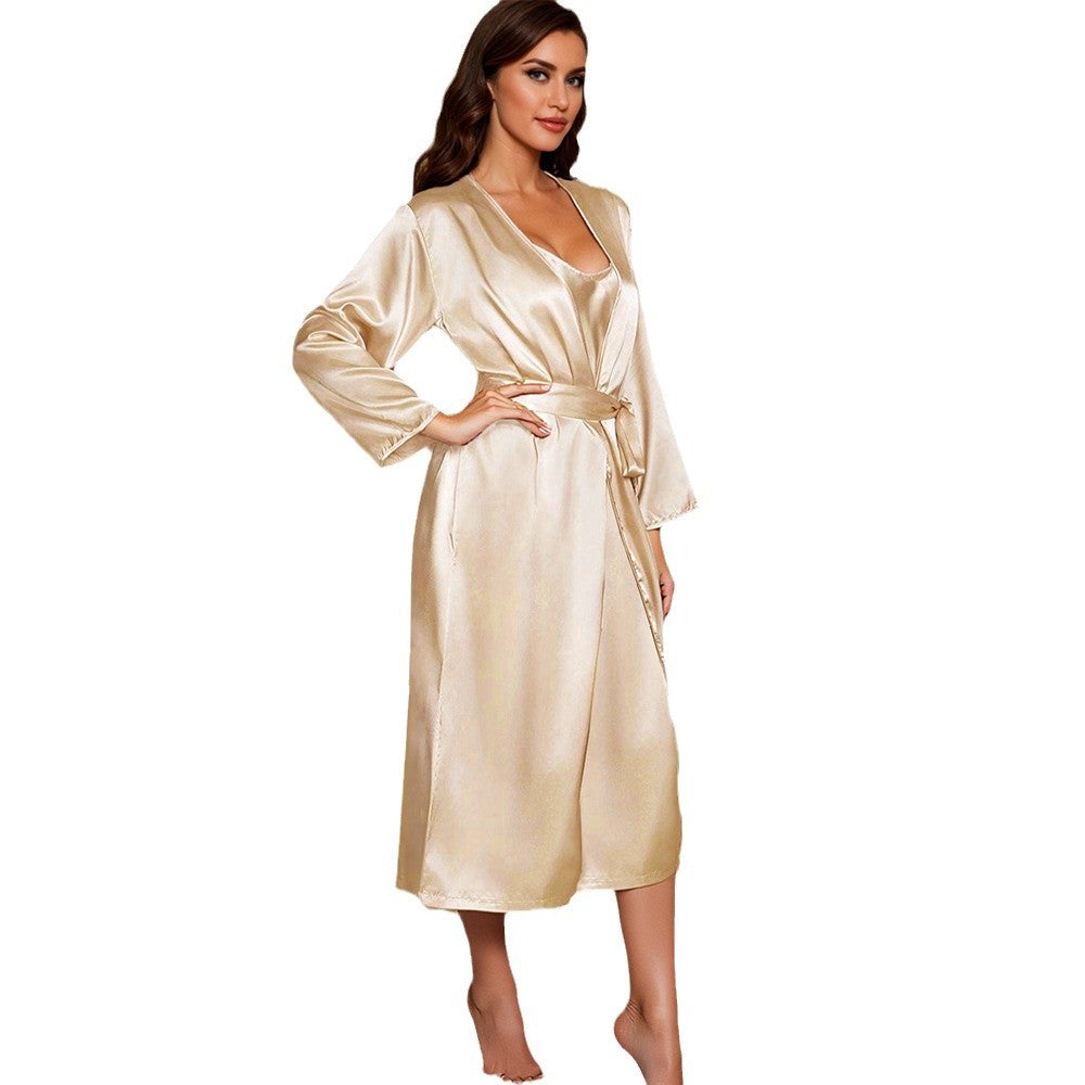 Satin Slip Nightgown and Long Robe Set