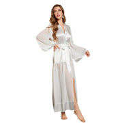 Floor Length Satin Robe with Sheer Flared Sleeves