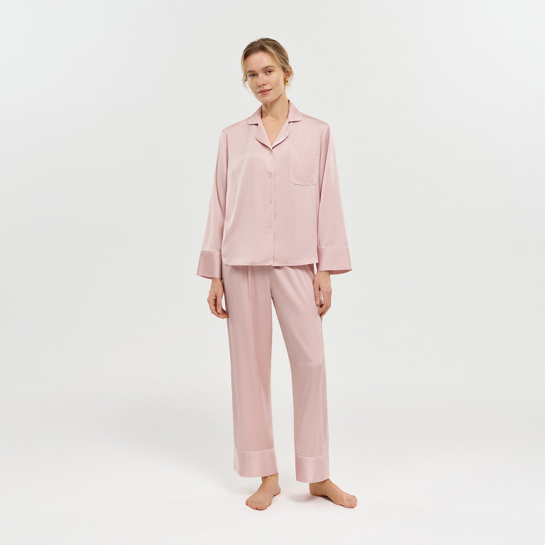 Classic Piped Satin Pajama Set for Women