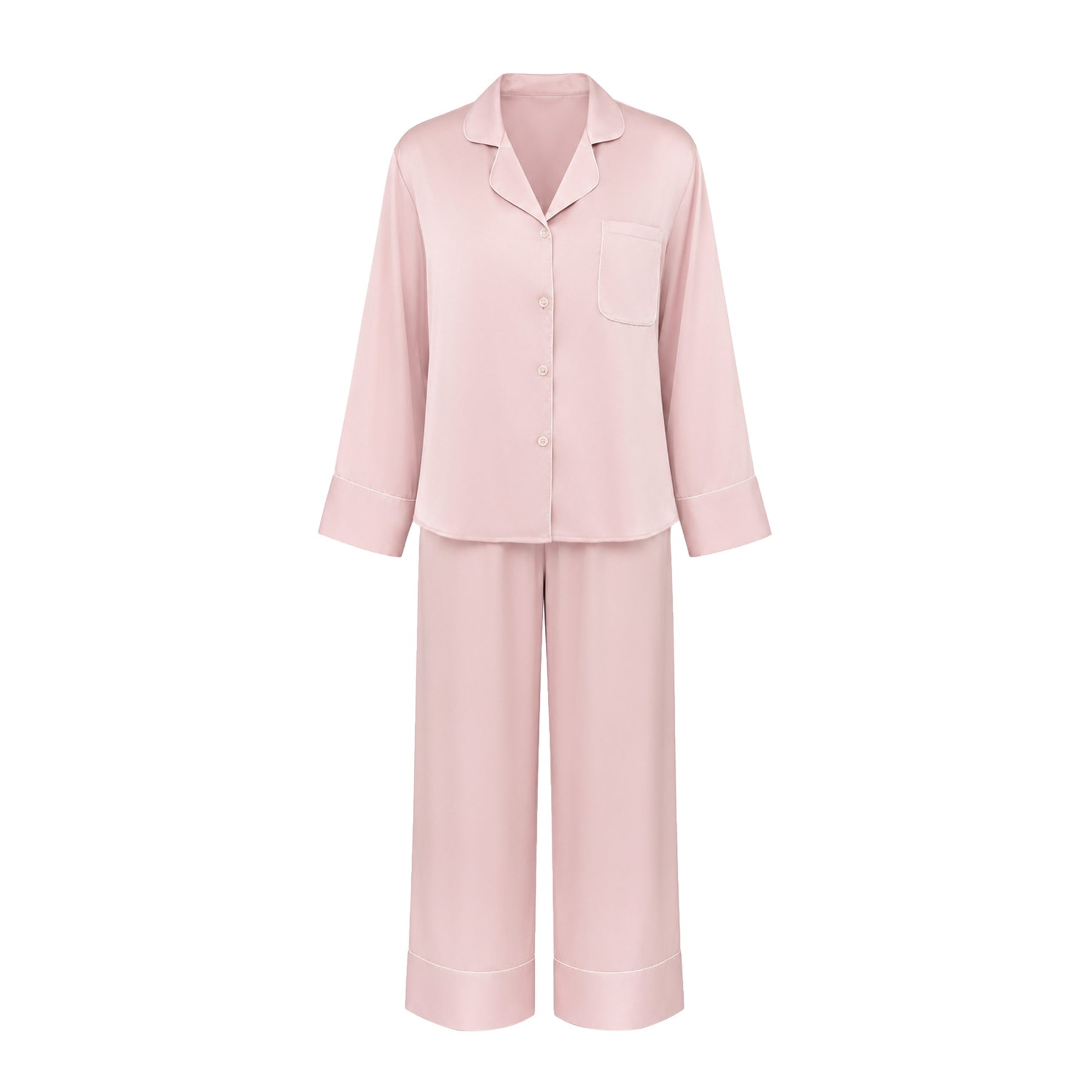 Classic Piped Satin Pajama Set for Women