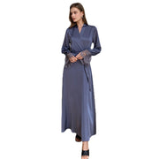 Long Satin Wrap Robe with Lace Bell Sleeves