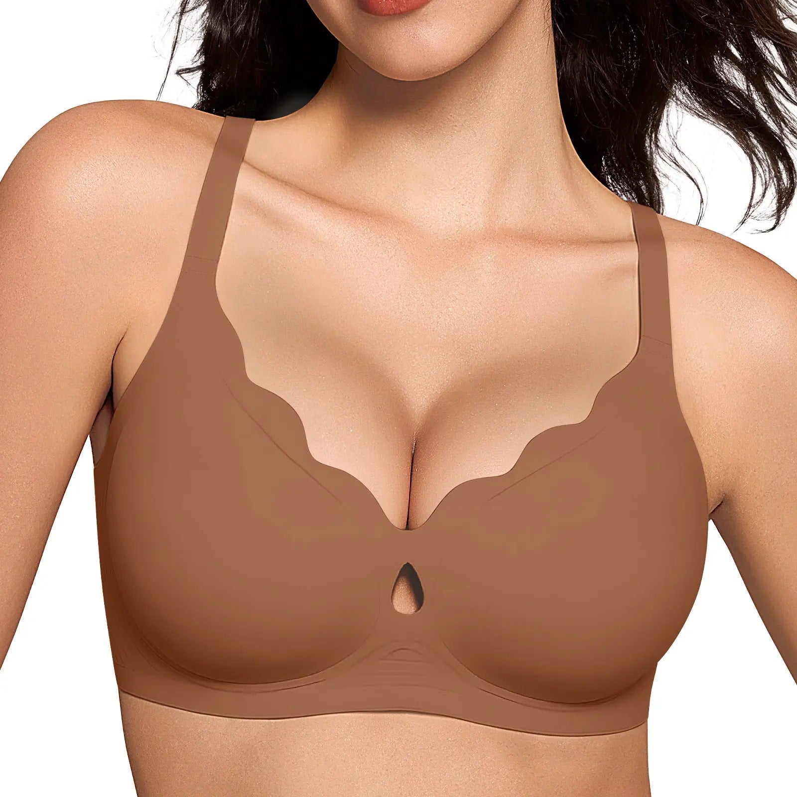 Wireless Seamless Bra with Scalloped Wave Neckline