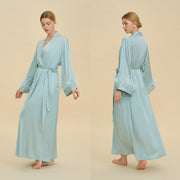 Floor Length Feather Trim Kimono Robe