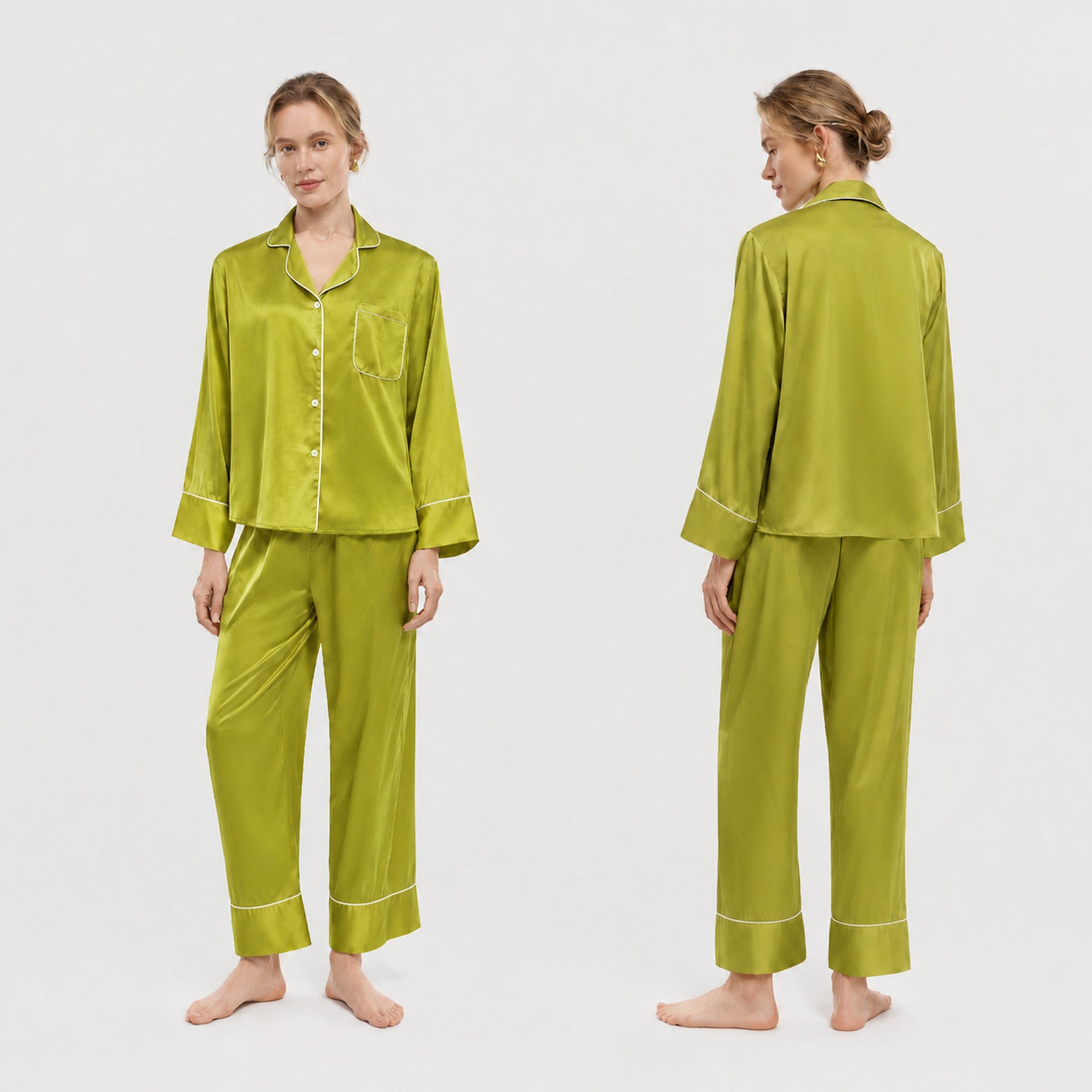 Classic Piped Satin Pajama Set for Women