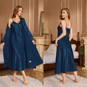 Satin Slip Nightgown and Long Robe Set