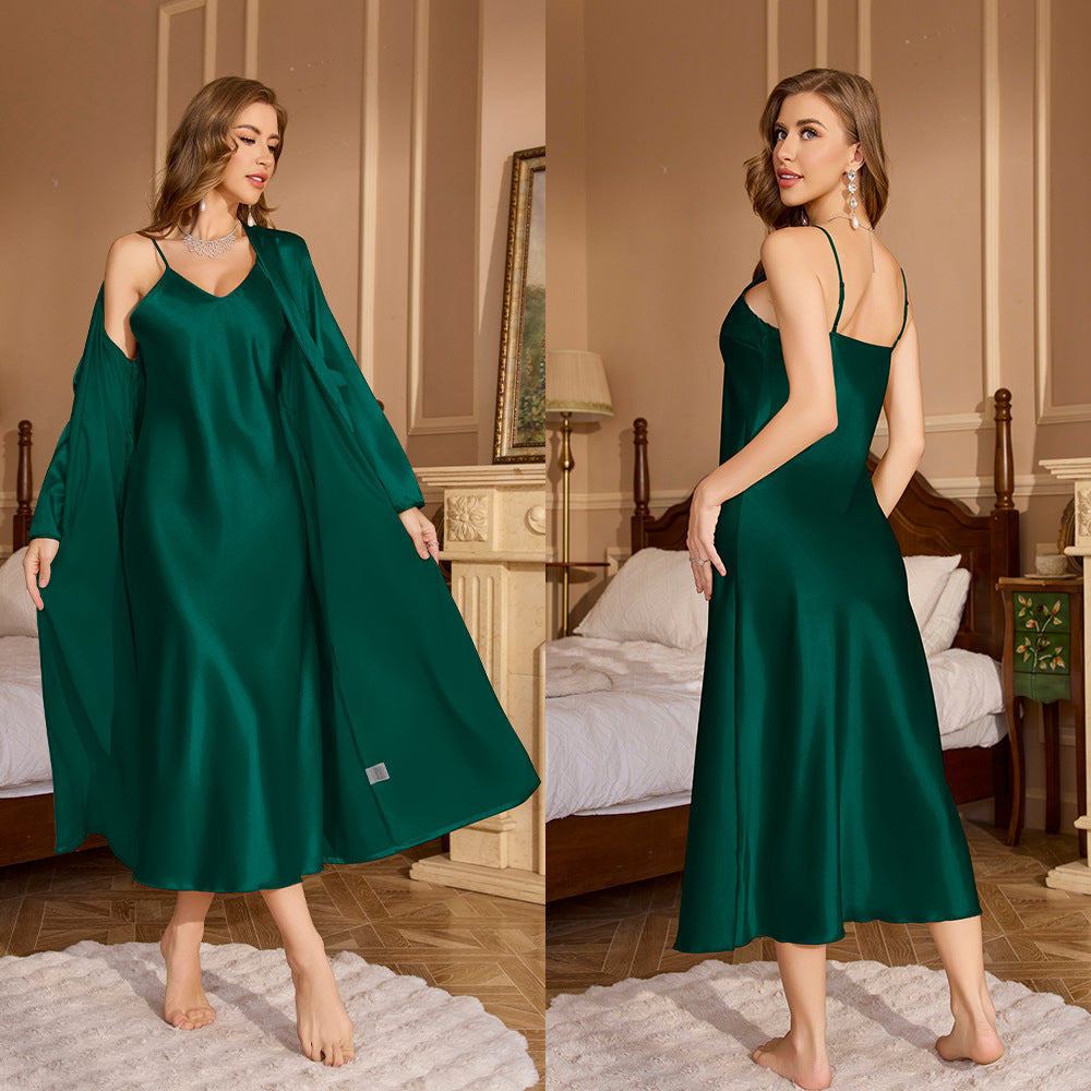 Satin Slip Nightgown and Long Robe Set