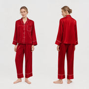 Classic Piped Satin Pajama Set for Women