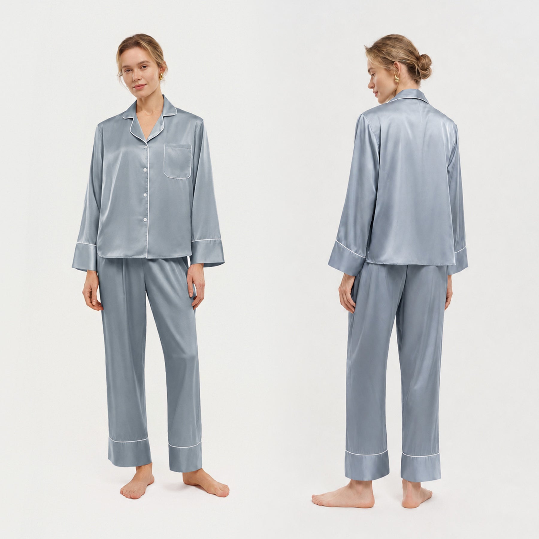 Classic Piped Satin Pajama Set for Women