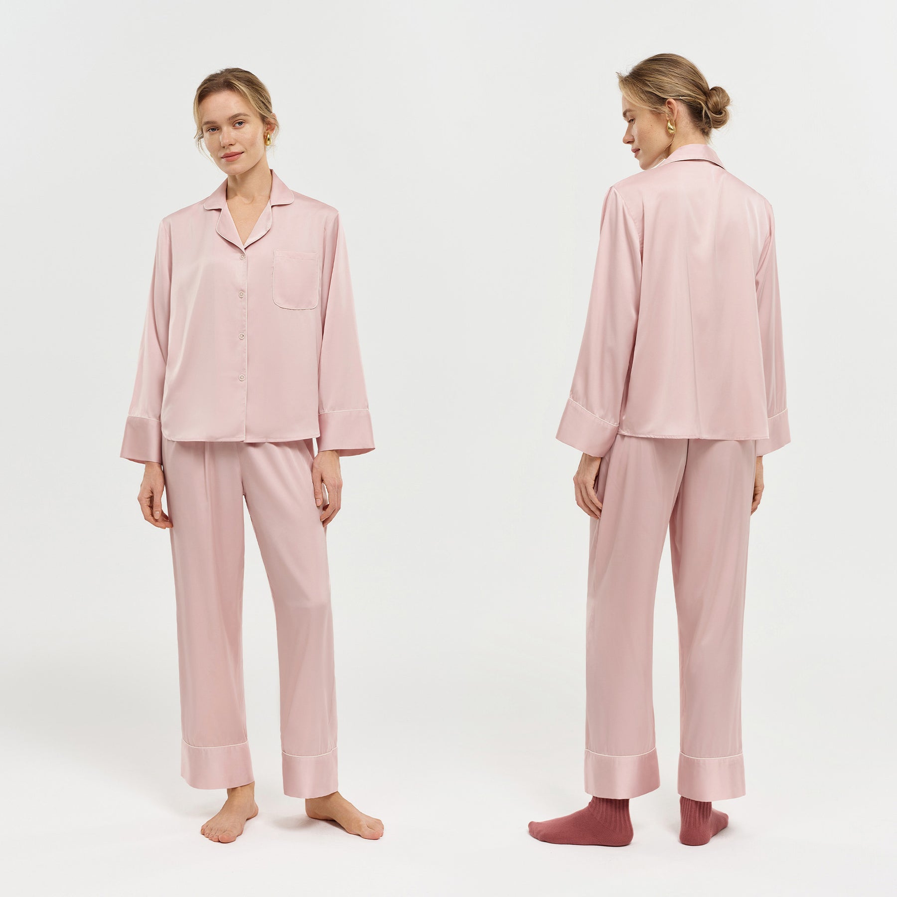Classic Piped Satin Pajama Set for Women