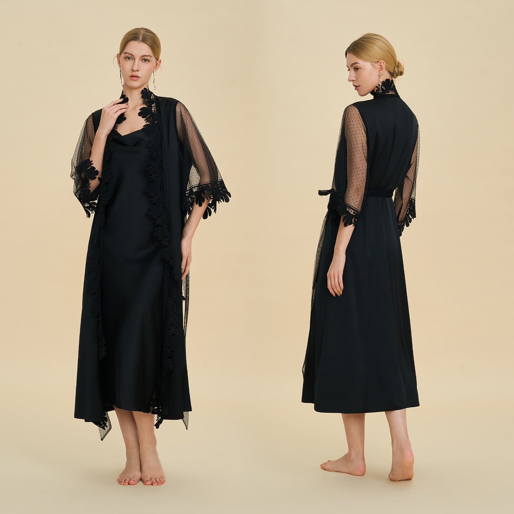 Sheer Mesh Robe and Satin Nightgown Set