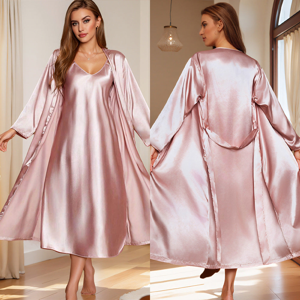 Satin Slip Nightgown and Long Robe Set