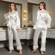 Luxury Midnight Yaoting New Arrival Pajamas Spring and Autumn Lace Ice Silk Lace Cuff Long Sleeve Trousers suit TZ3551