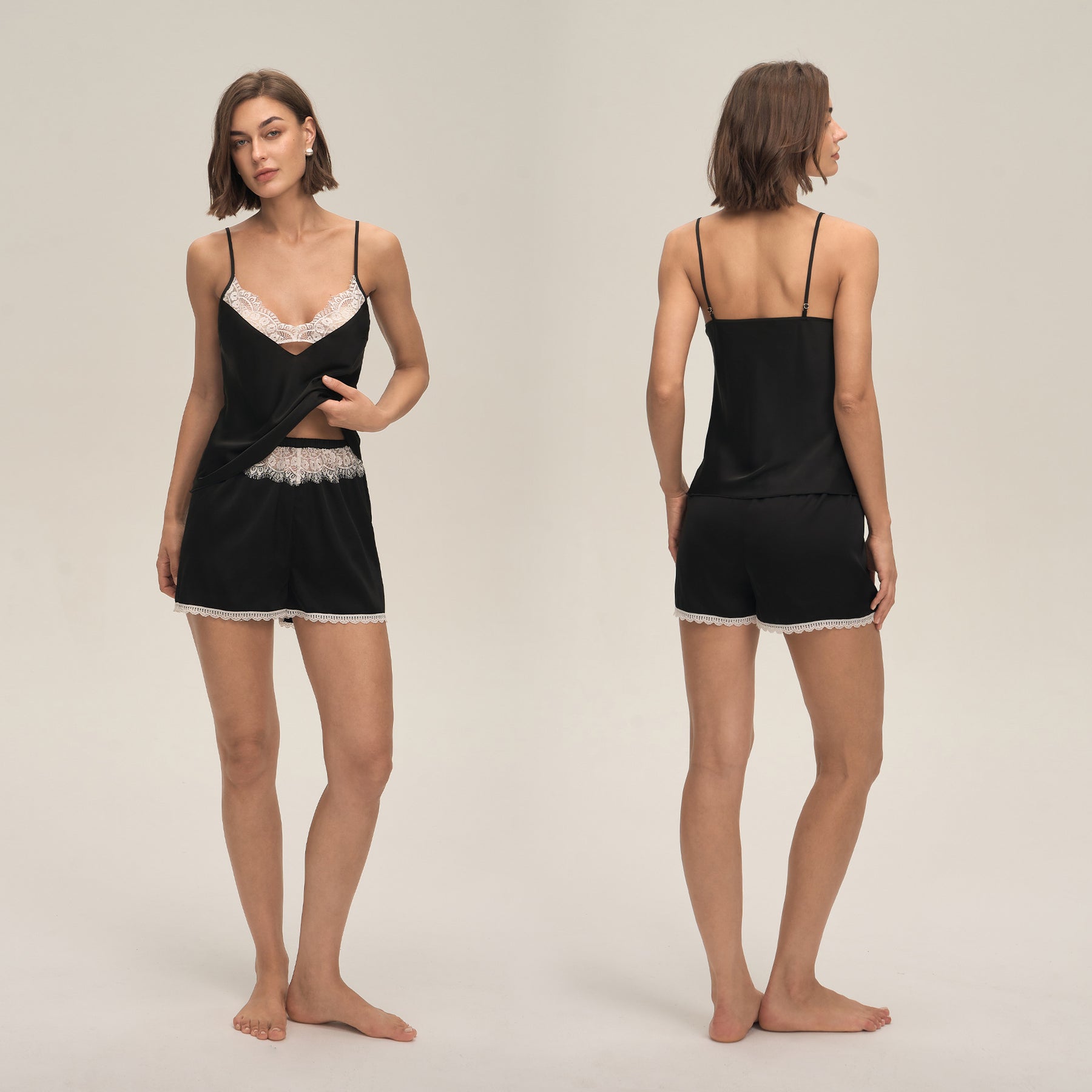 European and American Cross-Border New Home Suspender Shorts Suit Casual and Comfortable Home Wear Lace Women's Pajamas Dt3931