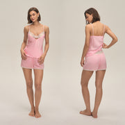 European and American Cross-Border New Home Suspender Shorts Suit Casual and Comfortable Home Wear Lace Women's Pajamas Dt3931