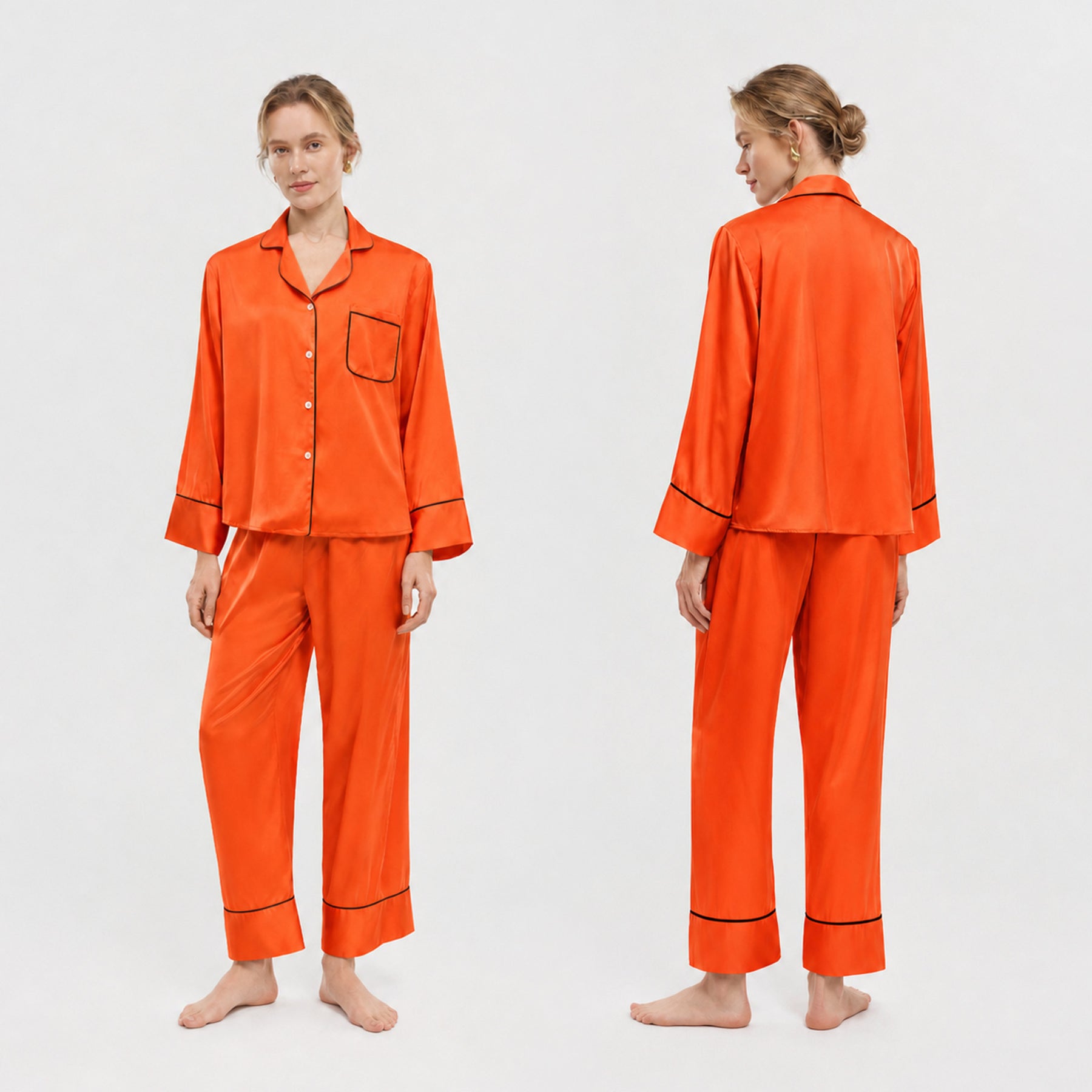Classic Piped Satin Pajama Set for Women
