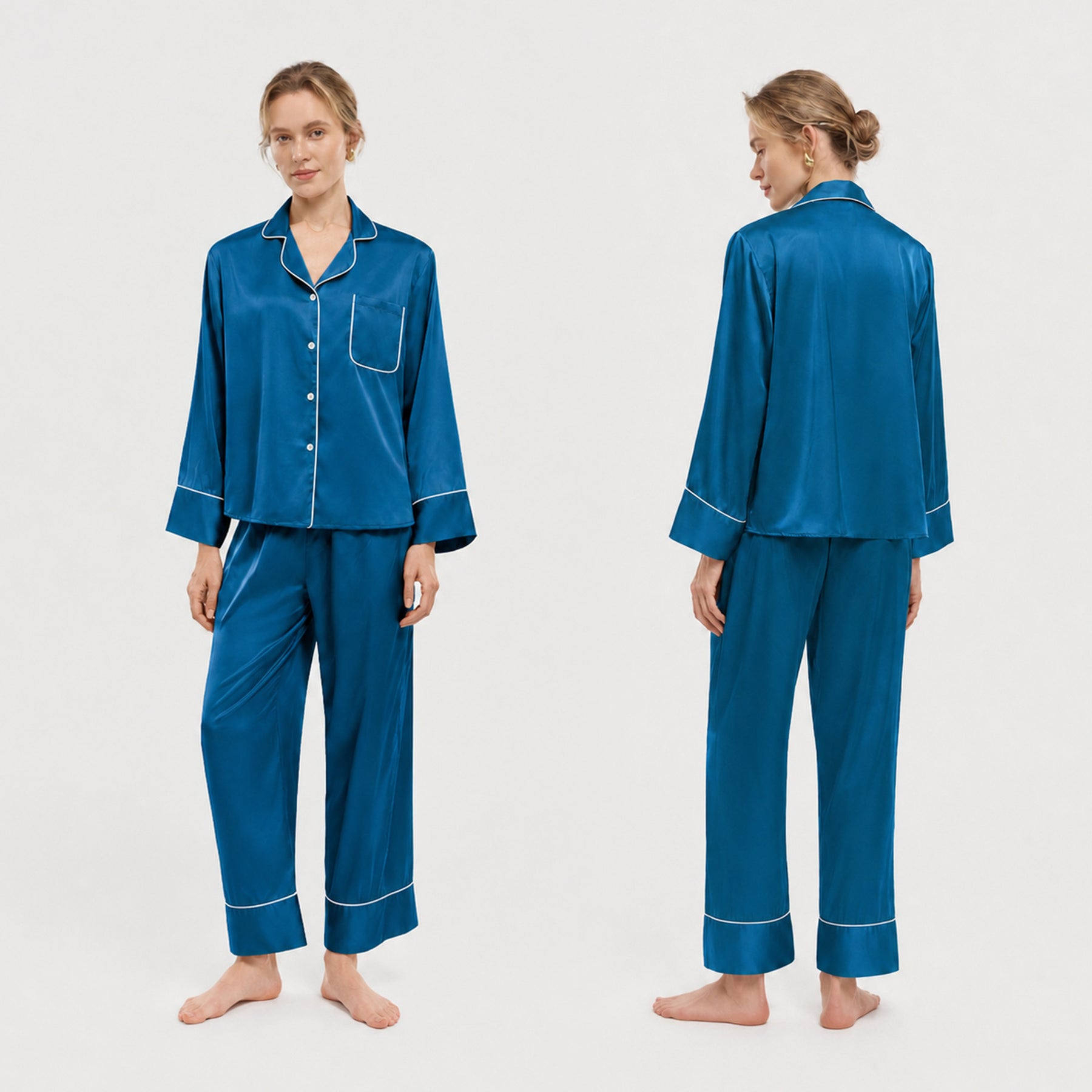 Classic Piped Satin Pajama Set for Women