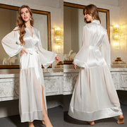 Floor Length Satin Robe with Sheer Flared Sleeves