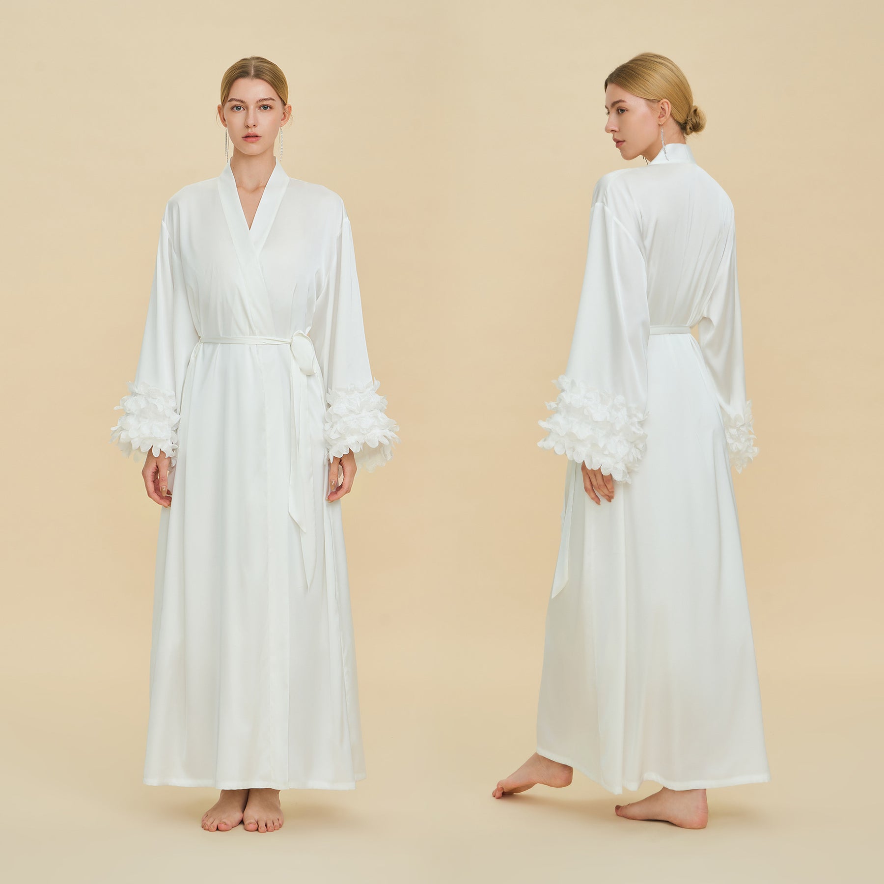 Long Wrap Robe with Ruffled Bell Cuffs